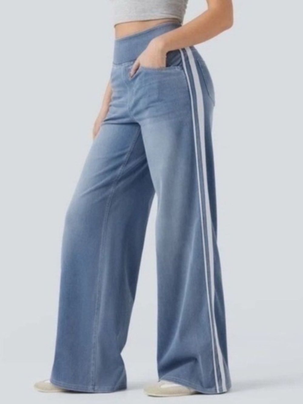 Halara High Waist Stripe Wide Leg Jeans size L New